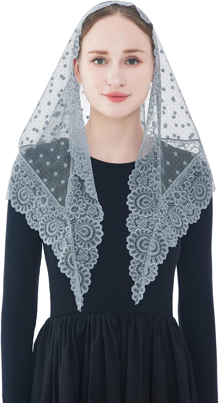 Wgior Triangle Vintage Inspired Lace Chapel Veils Catholic Mass Head Covering Scarf Mantilla Veils for Church - Image 2